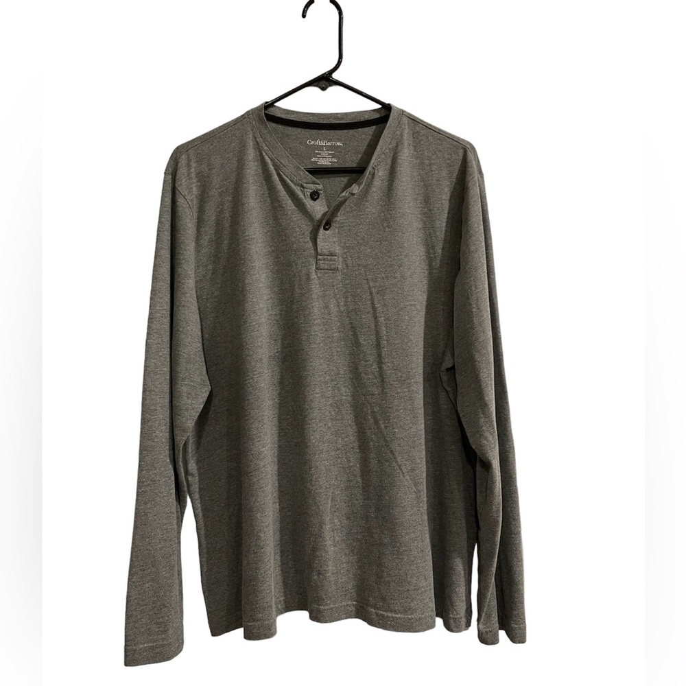 Croft & Barrow Mens Gray Long Sleeves Henley Neck Pullover T Shirt Size Large.
